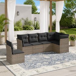 Garden Sofa Set 6 Pieces - Grey Poly Rattan Modular