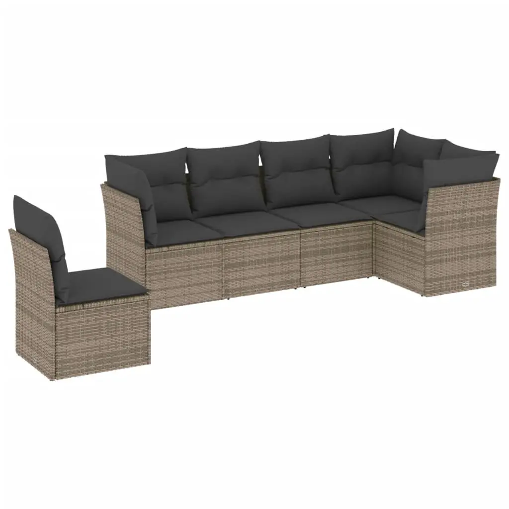 Garden Sofa Set 6 Piece Outdoor Furniture Grey Poly Rattan Modular Patio