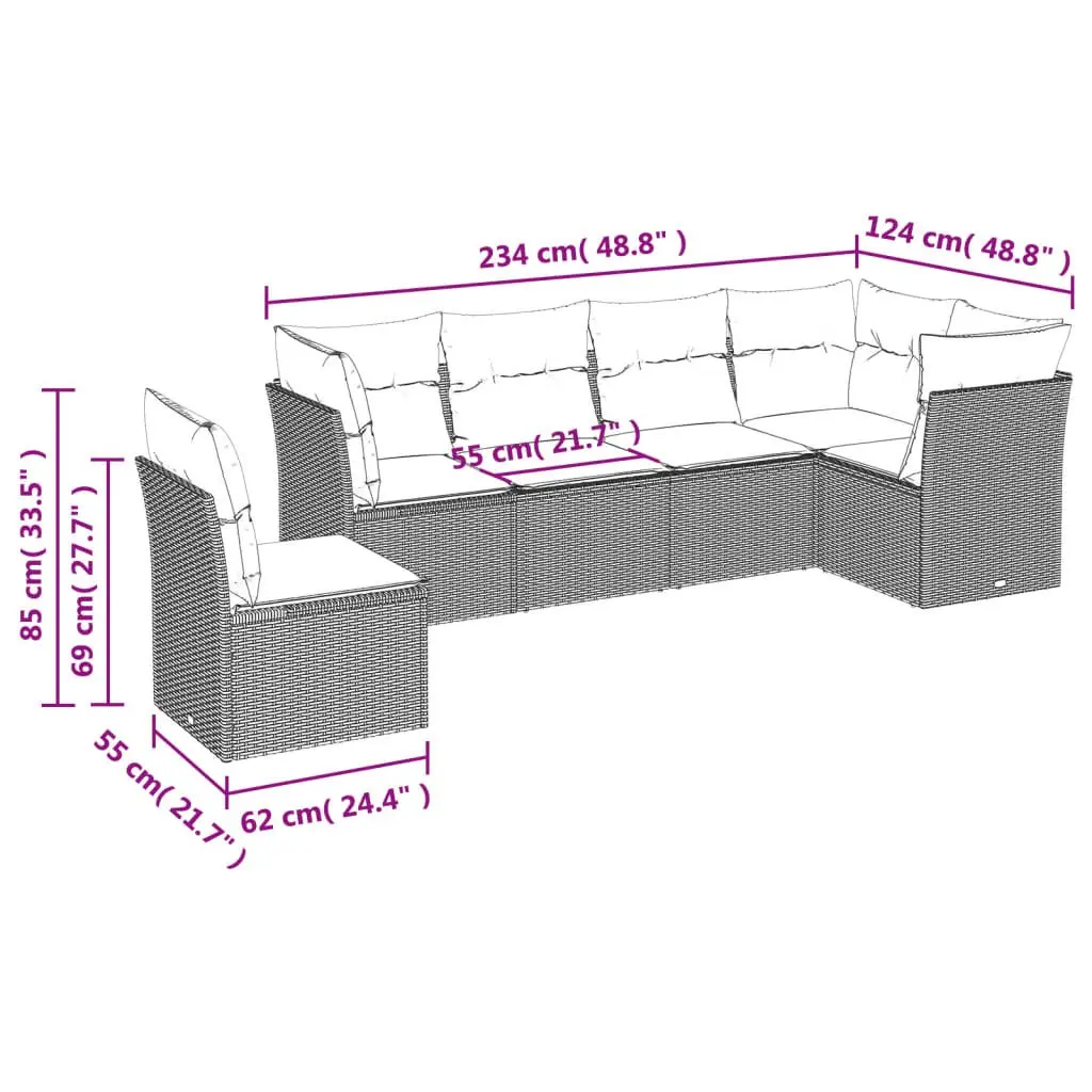Garden Sofa Set 6 Piece Outdoor Furniture Grey Poly Rattan Modular Patio