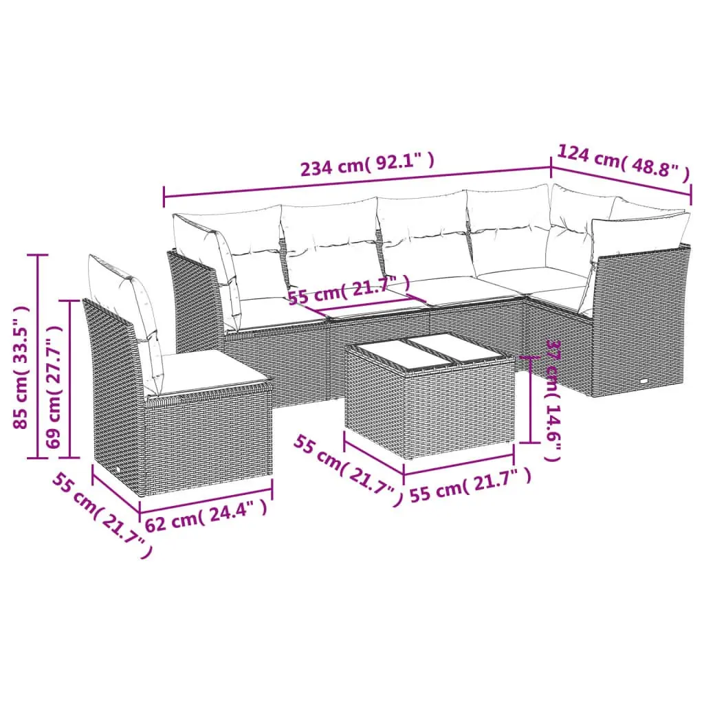 Garden Sofa Set 7 Piece Outdoor Furniture Patio Lounge with Cushions Black