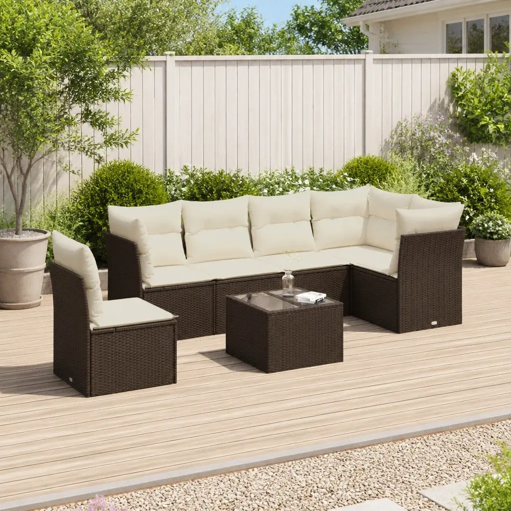 7 Piece Garden Sofa Set Outdoor Patio Furniture Black Rattan