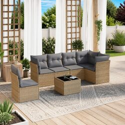 7-Piece Modular Sofa Set: Beige Poly Rattan Specifications
