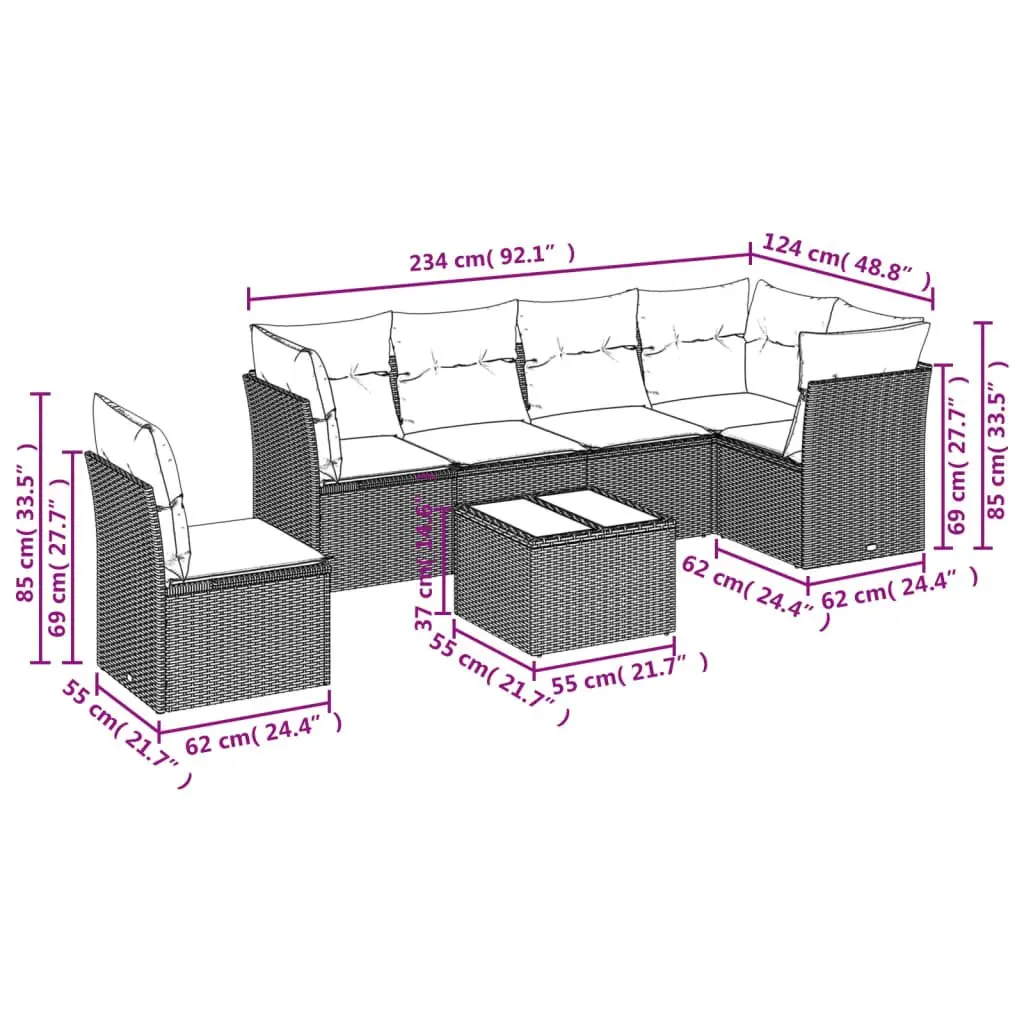 Outdoor Garden Sofa Set 7 Piece Patio Furniture Lounge Modular Grey