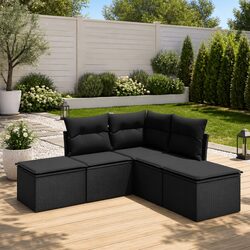 5-Piece Modular Garden Sofa Set: Black Rattan Construction