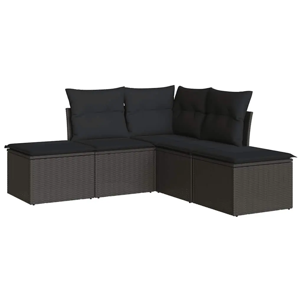 Garden Sofa Set 5 Piece Outdoor Furniture Patio Sectional Black Rattan Cushions
