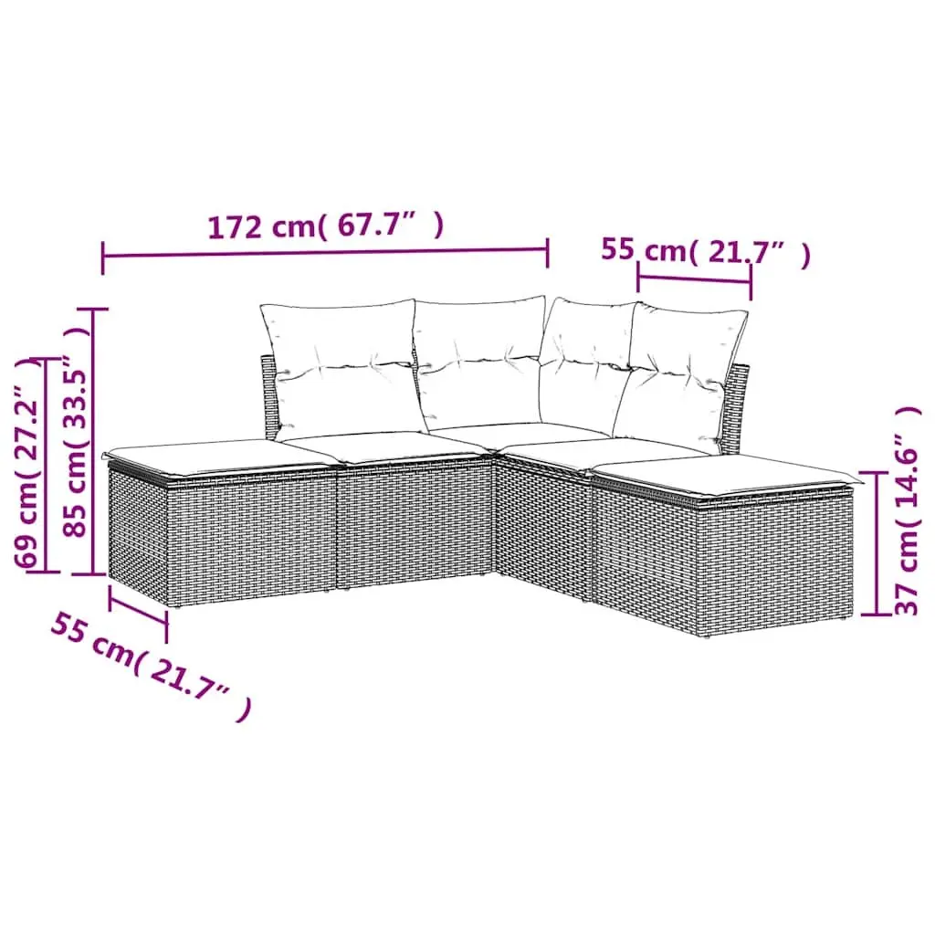 Garden Sofa Set Outdoor Furniture Patio 5 Piece Black Rattan Cushions