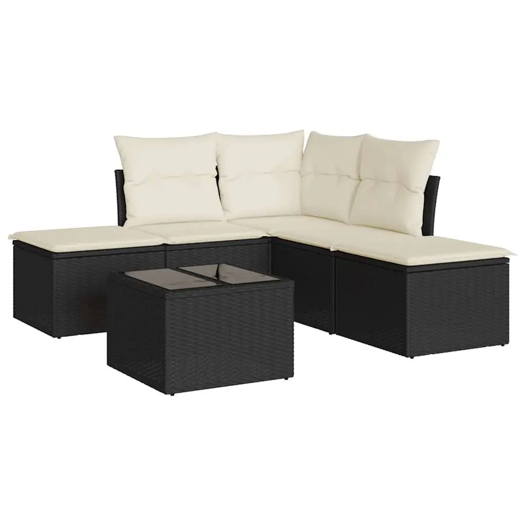 Garden Sofa Set 6 Piece Outdoor Furniture Black Poly Rattan with Cushions Patio