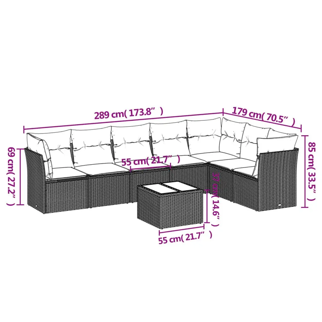 Garden Sofa Set 8 Piece Outdoor Furniture Patio Black Rattan Modular Lounge