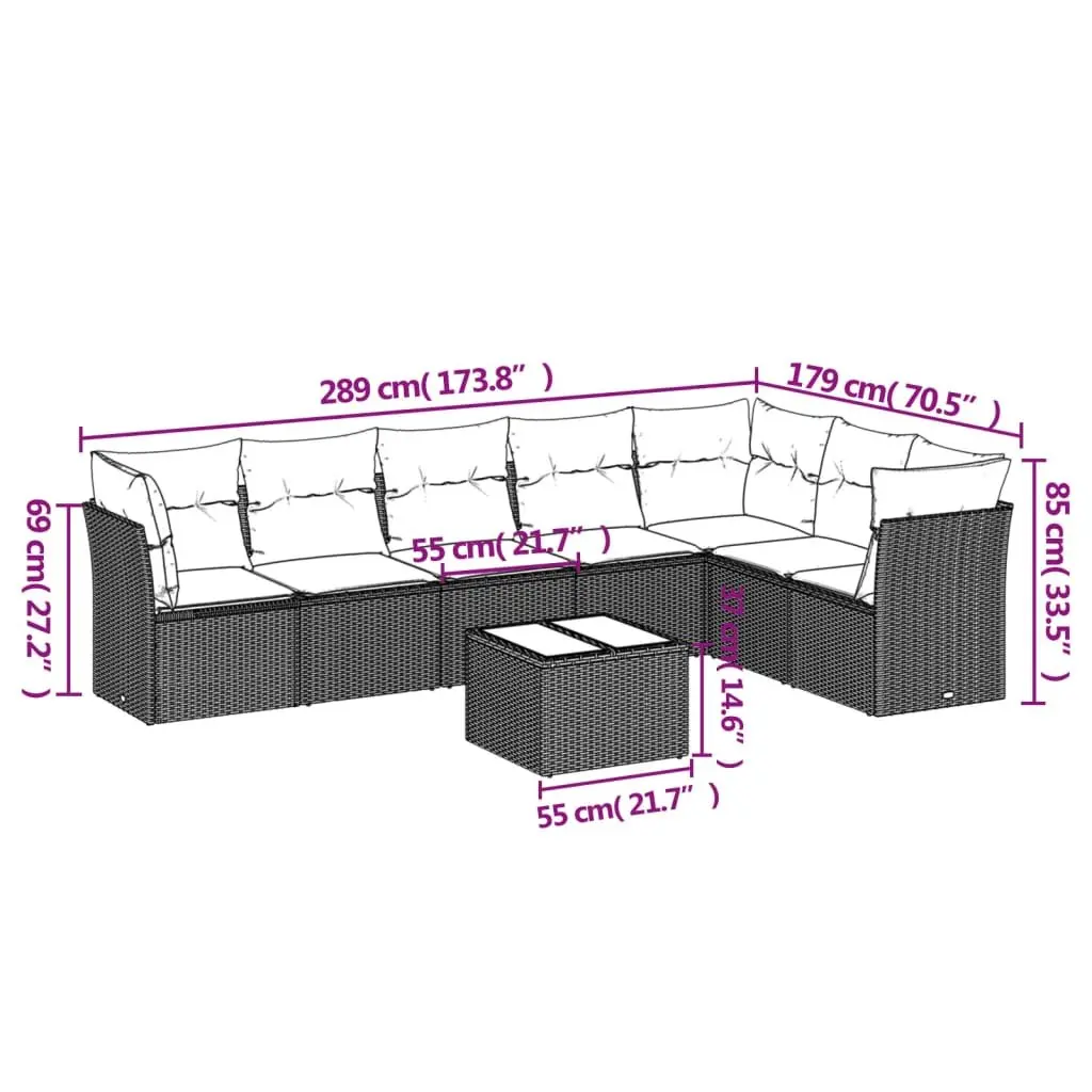 Garden Sofa Set 8 Piece Outdoor Furniture Patio Black Poly Rattan with Cushions