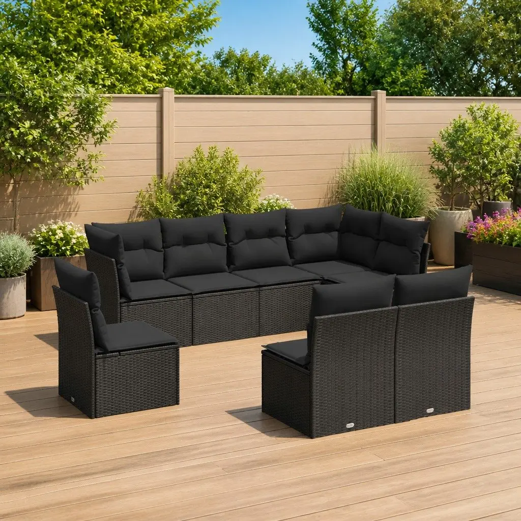 Garden Sofa Set 8 Piece Outdoor Furniture Black Poly Rattan Modular Patio