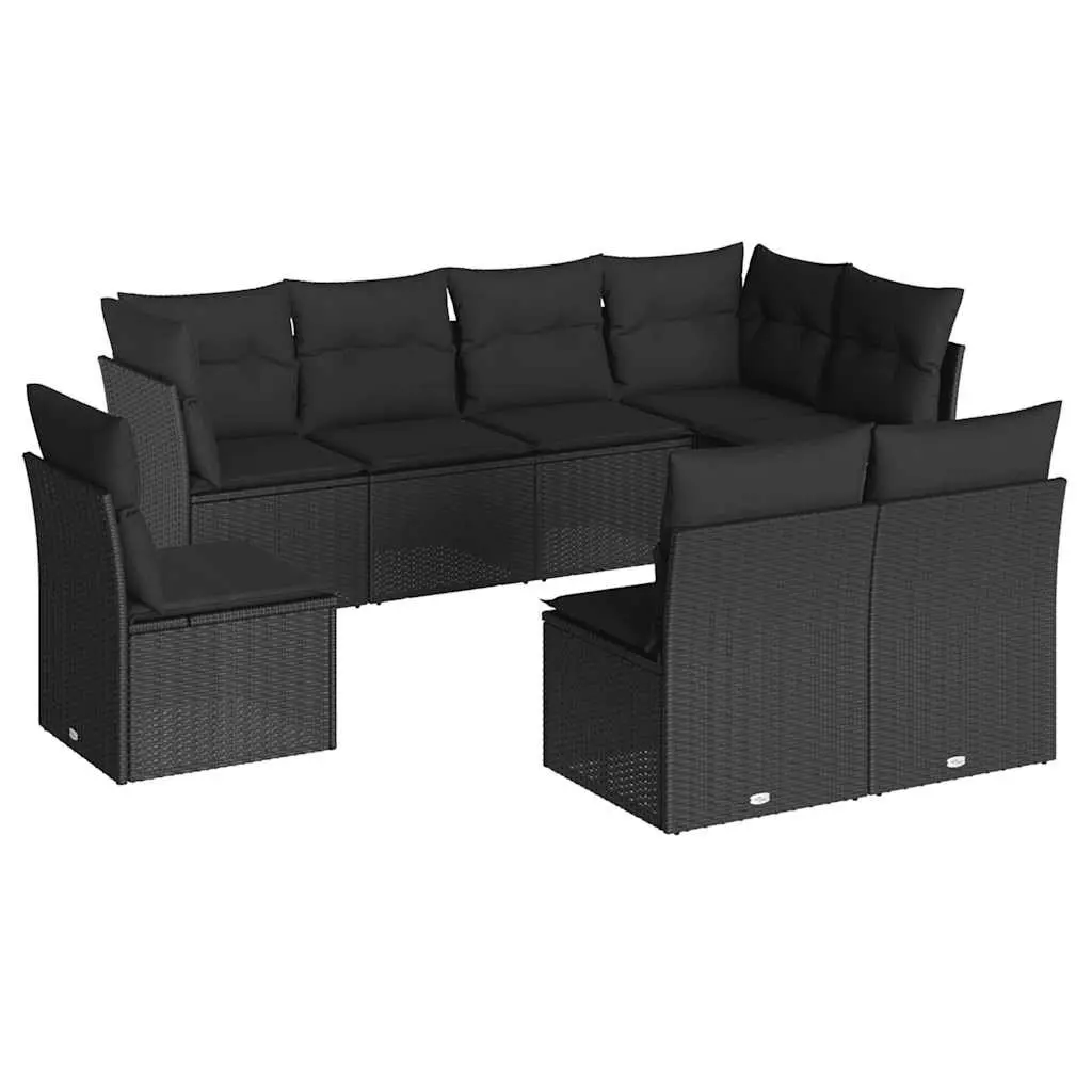 Garden Sofa Set 8 Piece Outdoor Furniture Black Poly Rattan Modular Patio