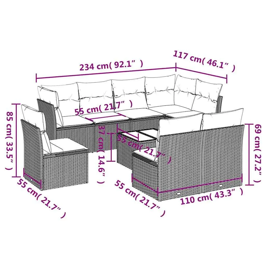 9 Piece Garden Sofa Set with Cushions