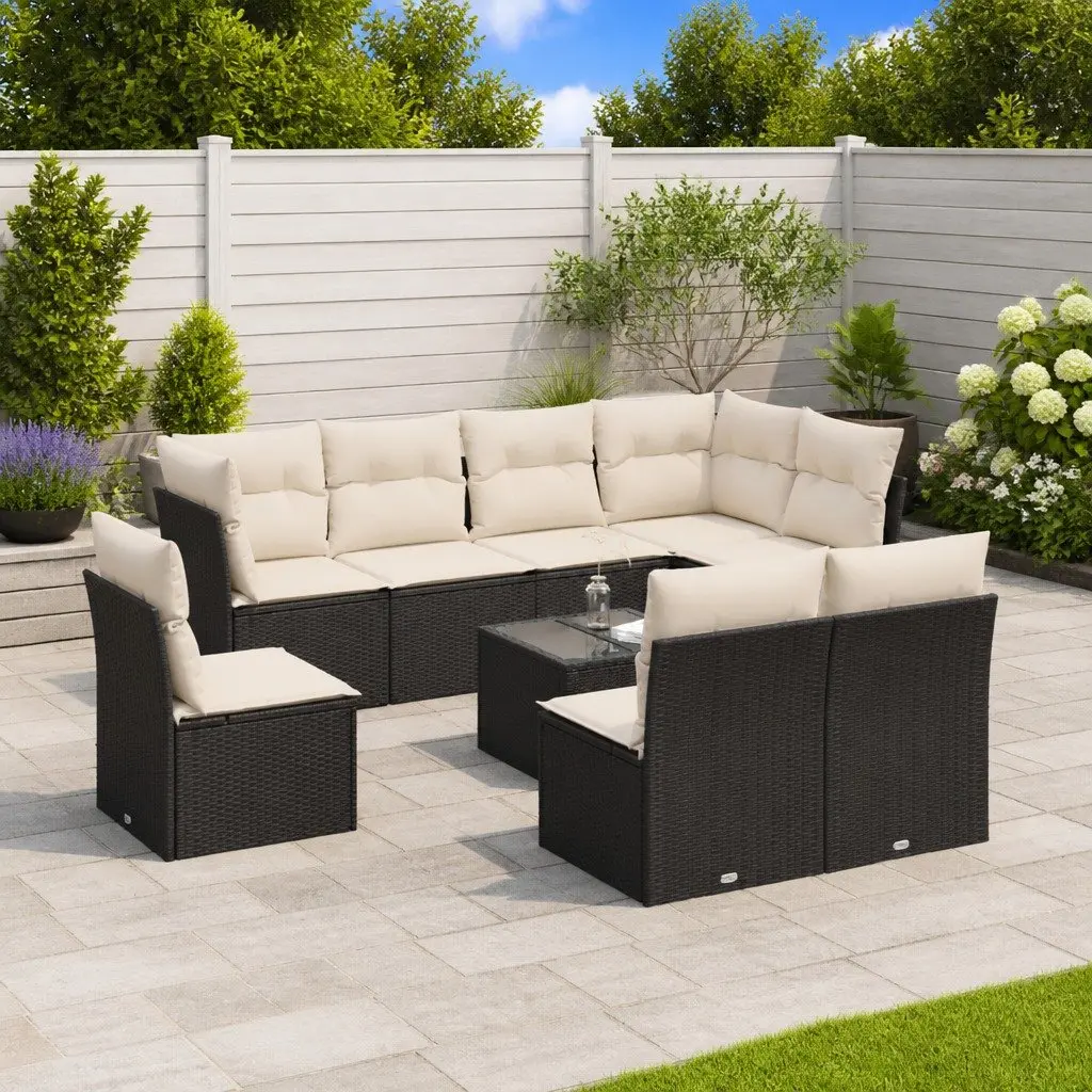 9 Piece Black Patio Sofa Set