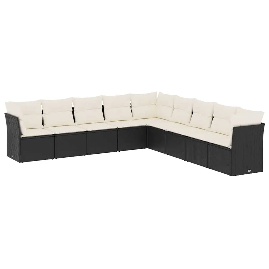 9 Piece Modular Black Garden Sofa Set with Cushions