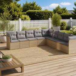 Garden Sofa Set Specifications: 9 Modular Pieces in Beige