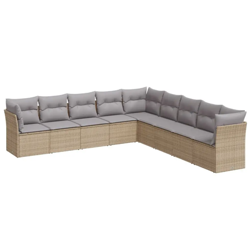 Garden Sofa Set 9 Piece Outdoor Furniture Patio Lounge Beige Cushions Modular