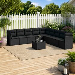 Outdoor Garden Sofa Set 10 Piece Black Poly Rattan Modular Furniture Patio