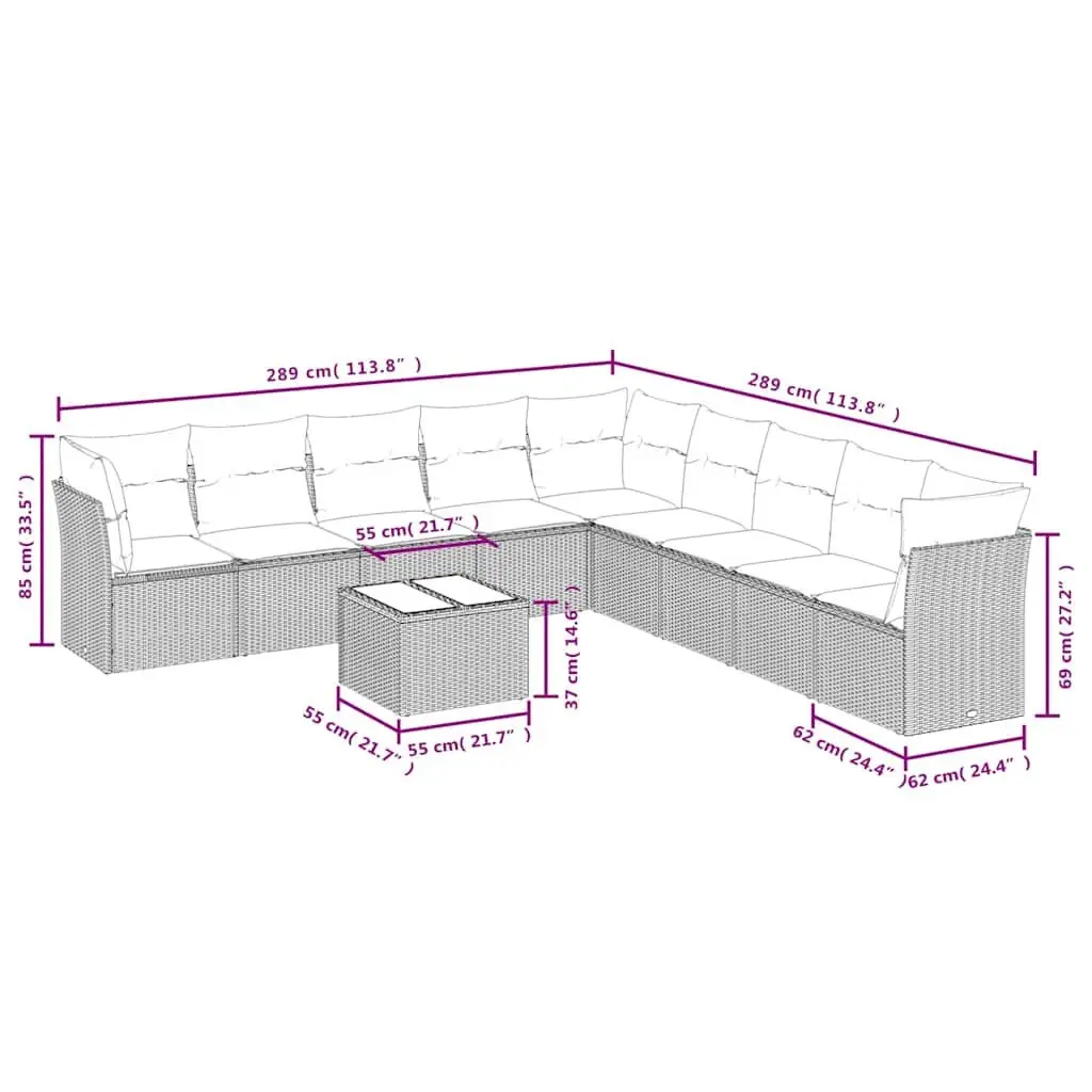 10-Piece Outdoor Sofa Set in Black