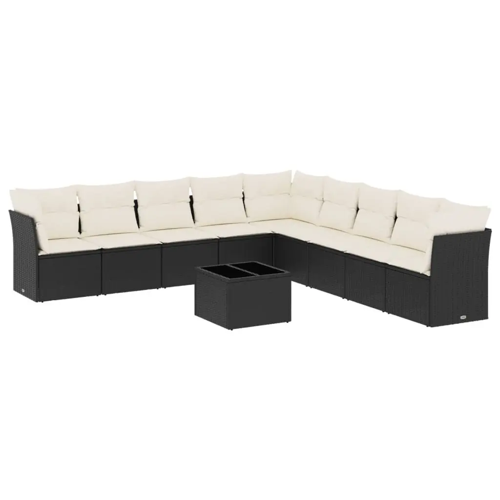 Garden Sofa Set Outdoor Furniture 10 Piece Black Poly Rattan Cushions