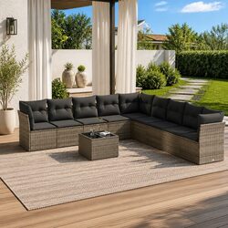 10 Piece Modular Garden Sofa Set with Grey Cushions