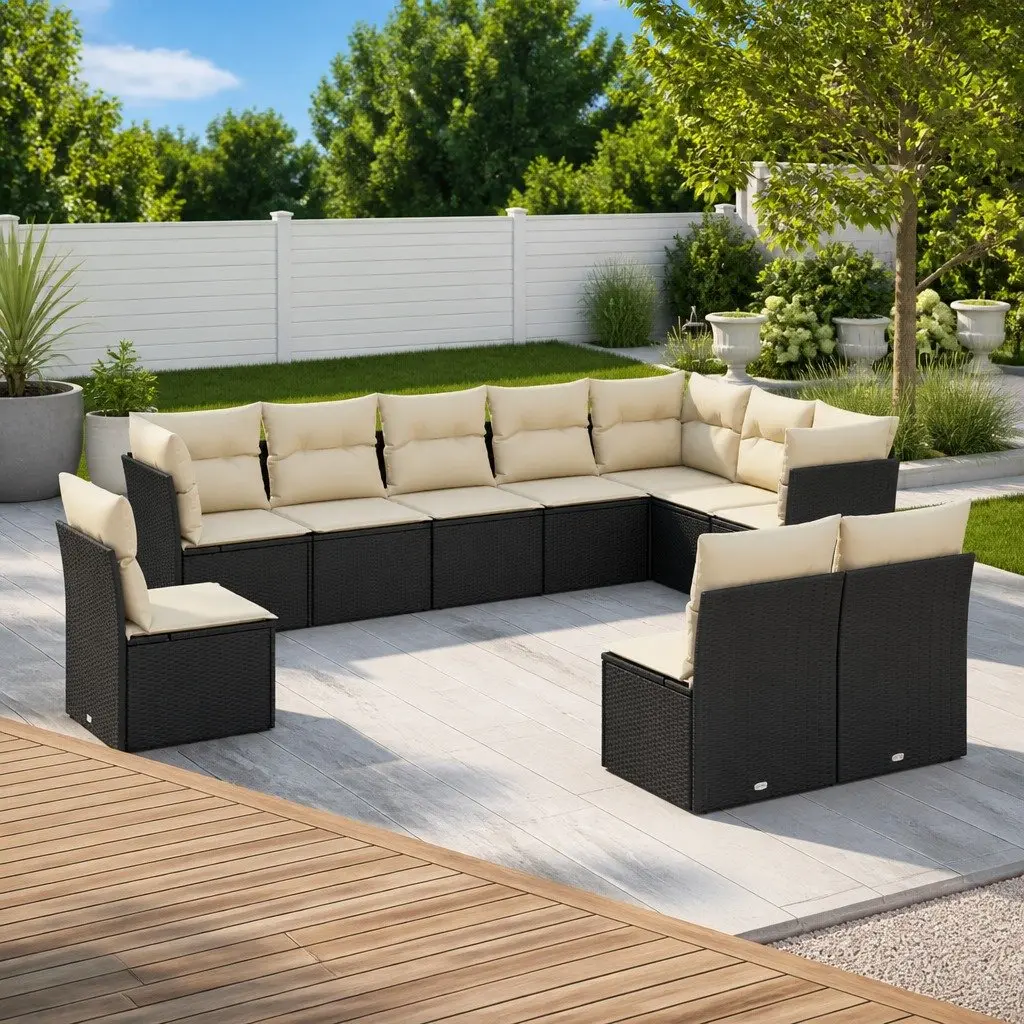 10 Piece Outdoor Garden Sofa Set for Patio Black Modular Furniture