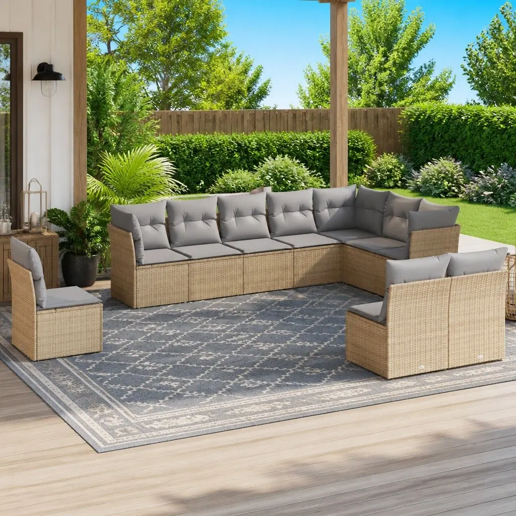Modular Patio Furniture Sofa Set 10 Piece for Outdoor Use Beige with Cushions