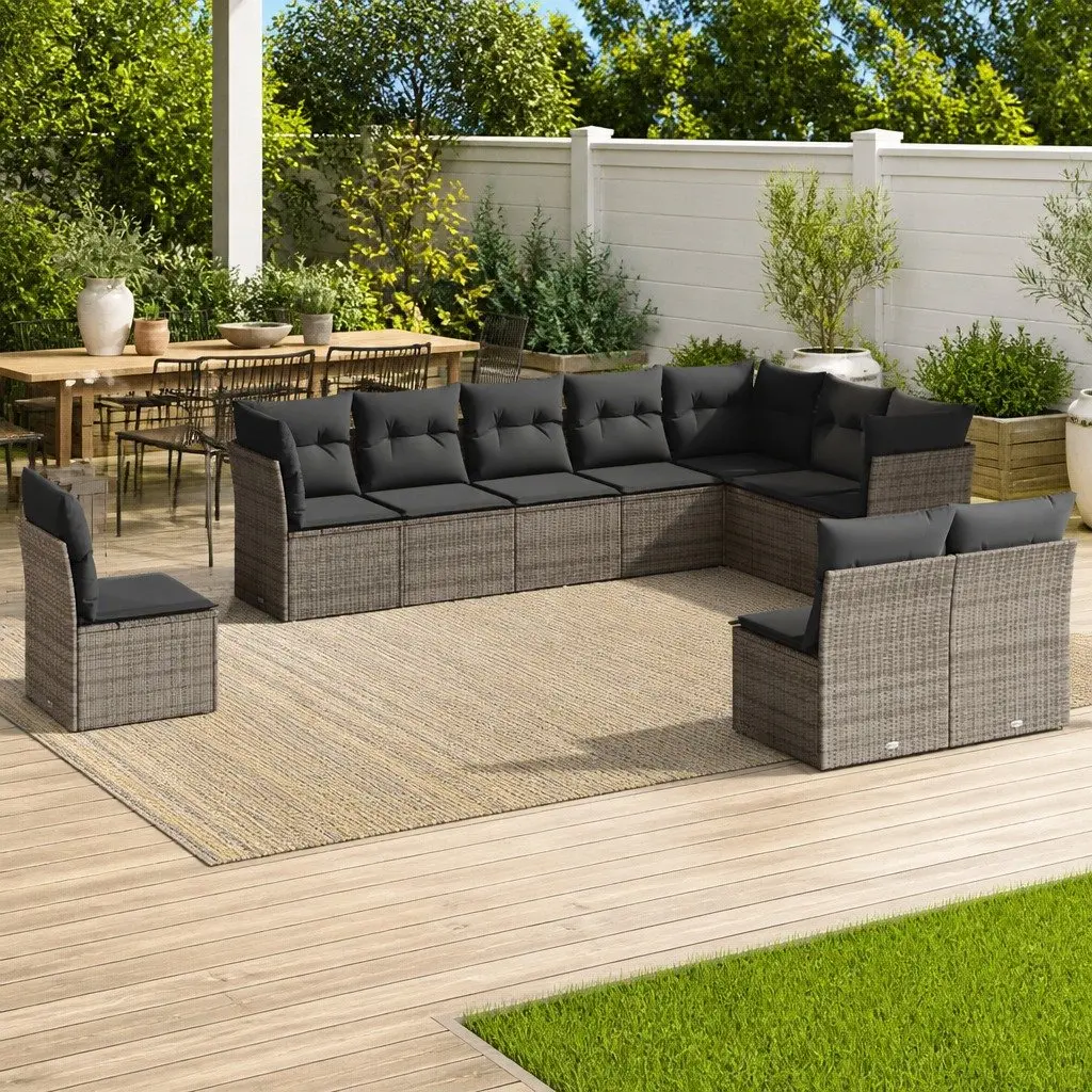 Garden Sofa Set Outdoor Furniture Grey Poly Rattan Modular 10 Piece