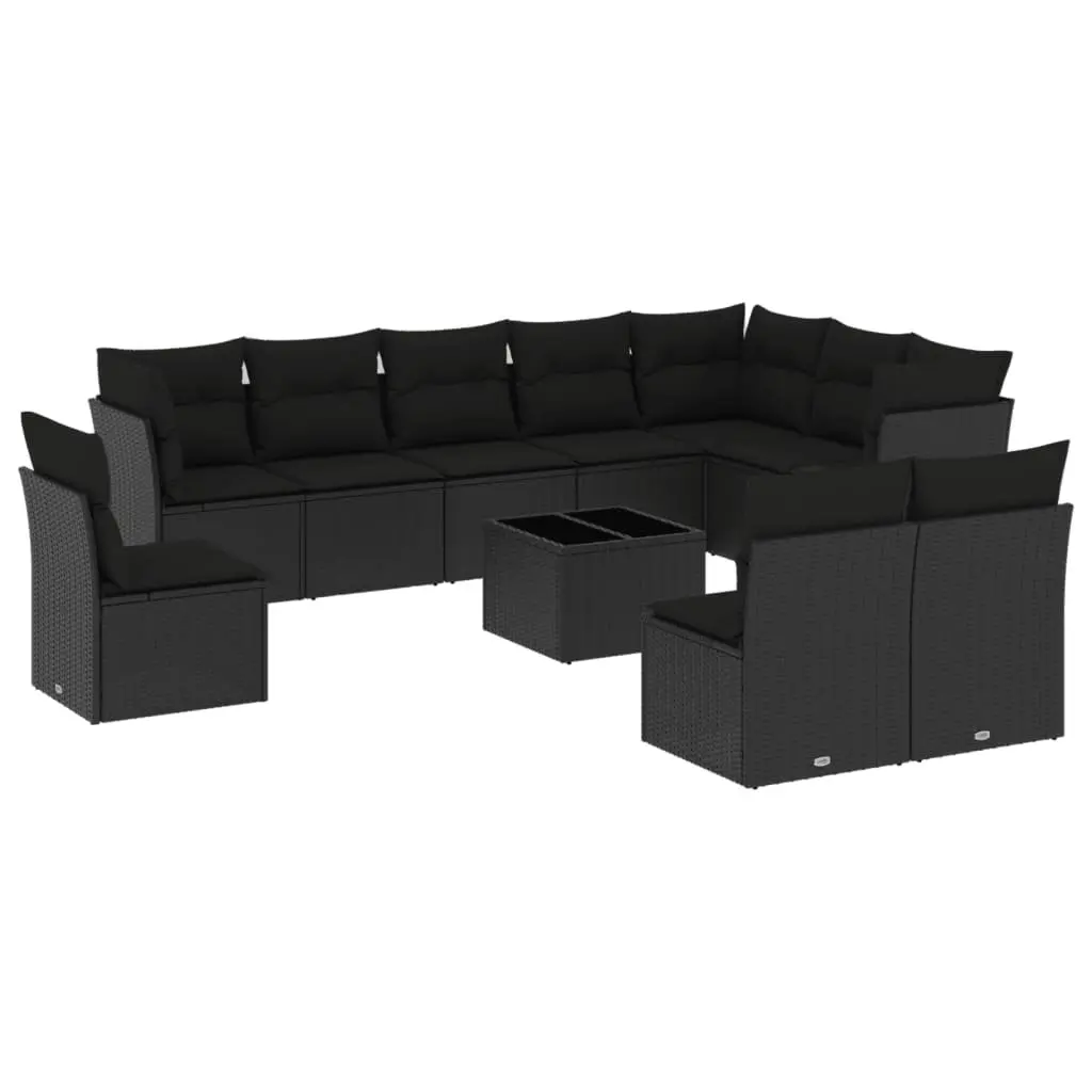 Garden Sofa Set Outdoor Furniture Patio Lounge 11 Piece Black Poly Rattan