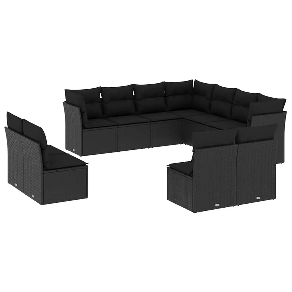 Outdoor Garden Sofa Set 11 Piece Black Poly Rattan Modular Patio Furniture