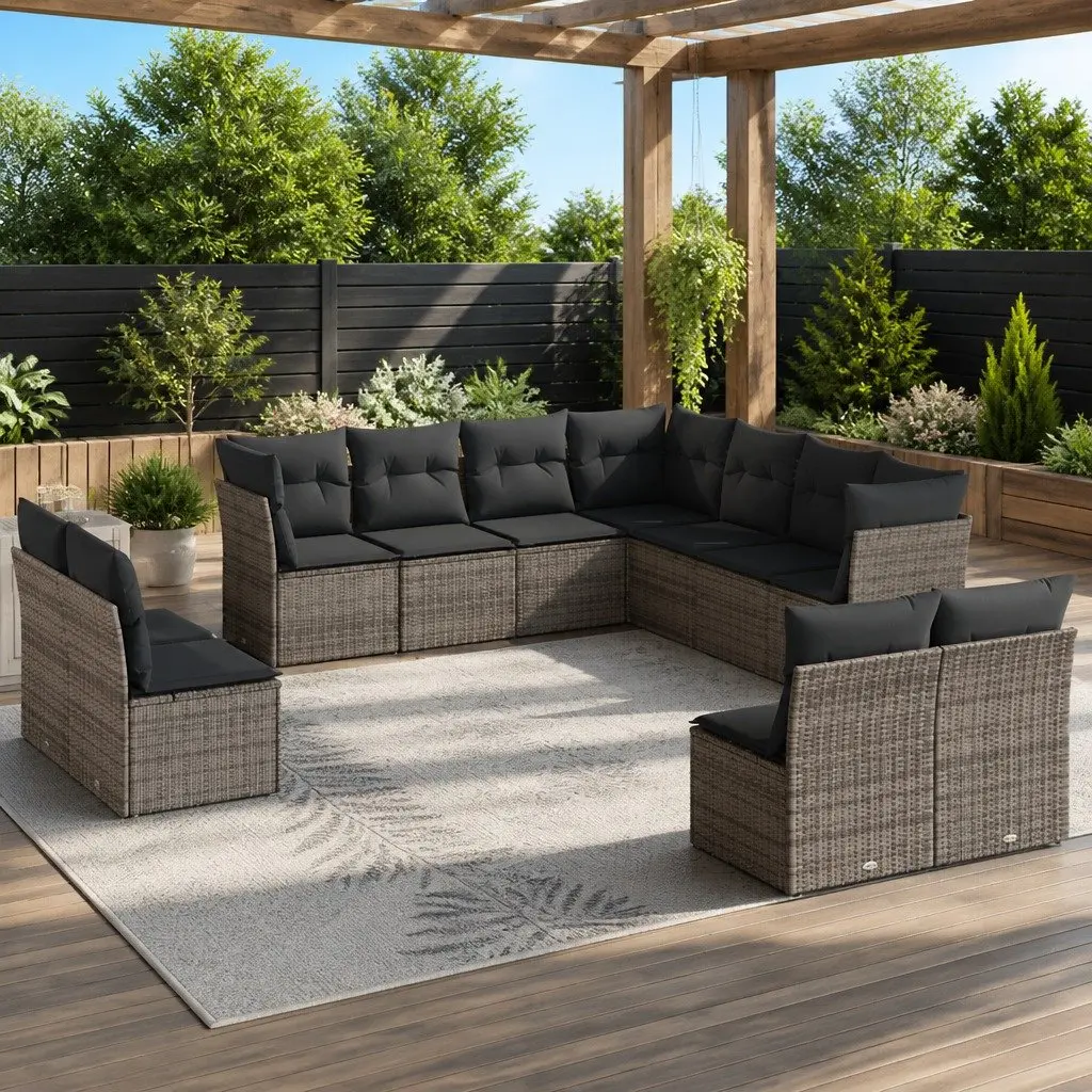 Garden Sofa Set 11 Piece Grey Poly Rattan Outdoor Furniture