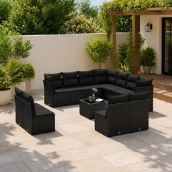 12 Piece Black Garden Sofa Set with Modular Design