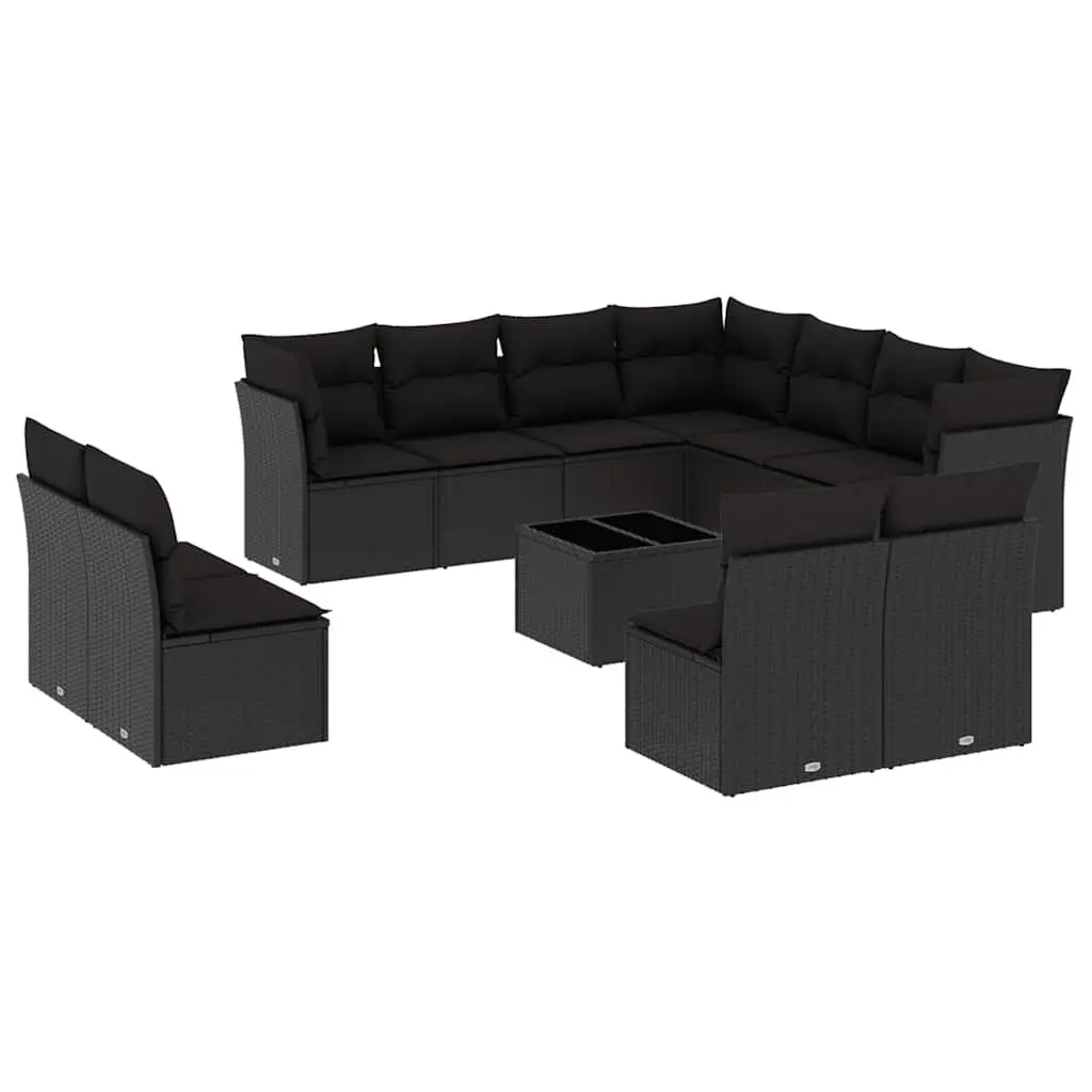 Garden Sofa Set Outdoor Furniture Patio Lounge 12 Piece Black Poly Rattan