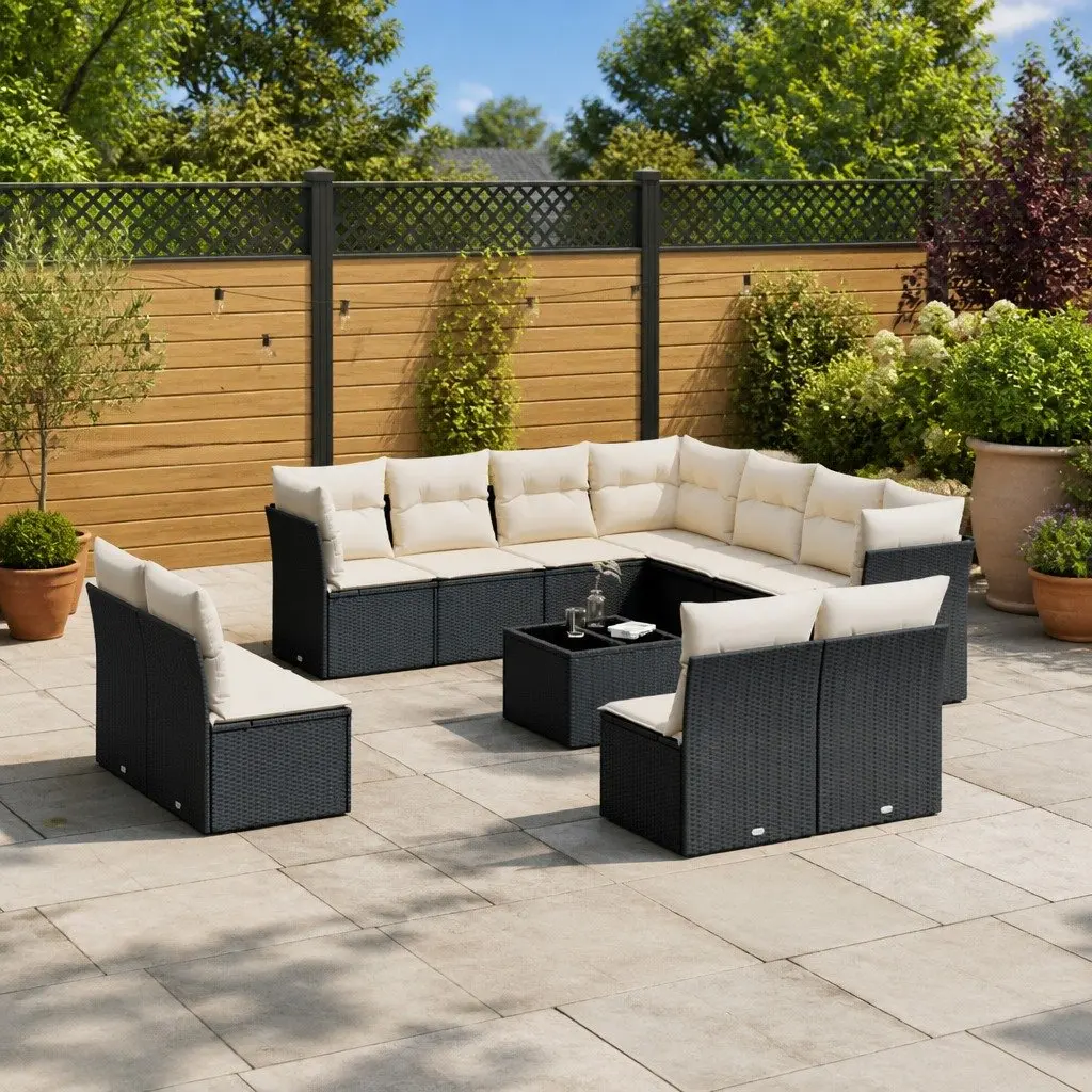 Garden Sofa Set Outdoor Furniture Patio 12 Piece Black Poly Rattan Modular