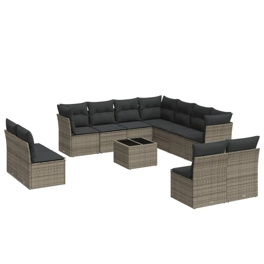 Garden Sofa Set 12 Piece Outdoor Furniture Grey Poly Rattan with Cushions Patio