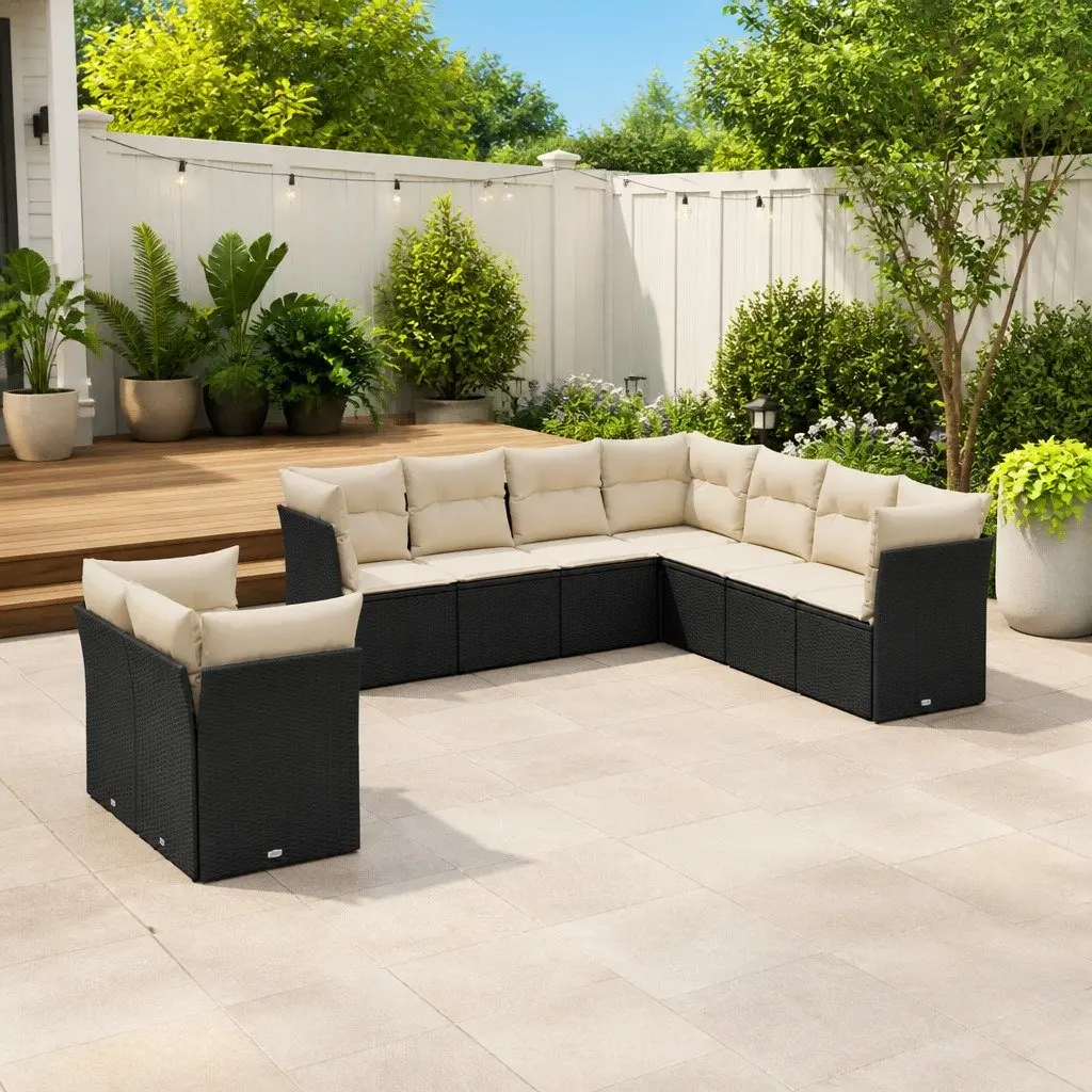 Garden Sofa Set 9 Piece Outdoor Furniture Patio Sectional Black