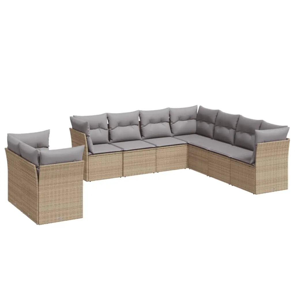 Garden Sofa Set 9 Piece Outdoor Furniture Beige Cushions Patio