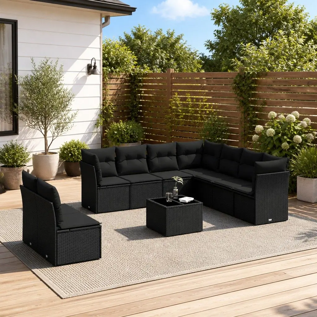 Garden Sofa Set Outdoor Furniture 10 Piece Black Poly Rattan Patio Lounge