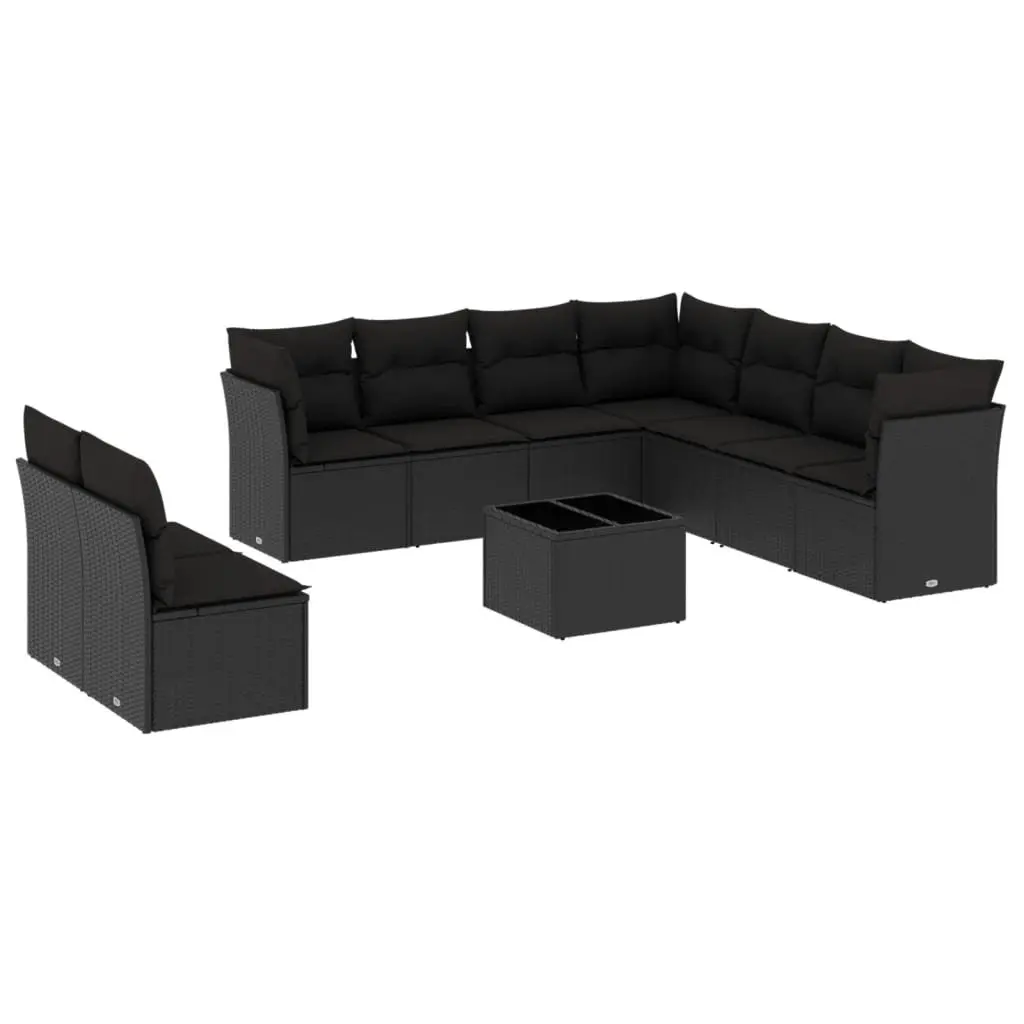 Garden Sofa Set Outdoor Furniture 10 Piece Black Poly Rattan Patio Lounge