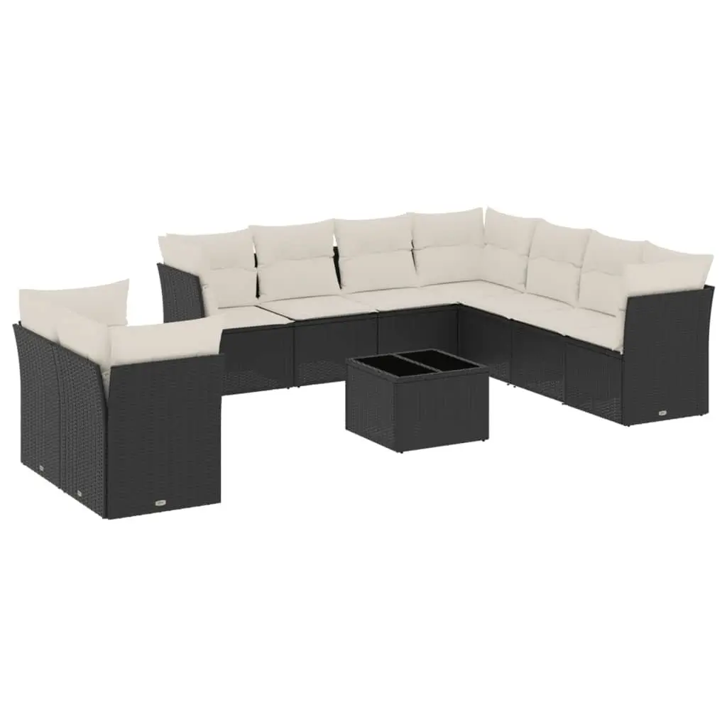 Garden Sofa Set Outdoor Furniture 10 Piece Black Poly Rattan Patio Lounge