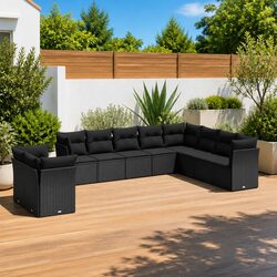 10-Piece Modular Outdoor Sofa Set - Black Rattan