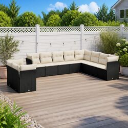 Garden Sofa Set 10 Piece Outdoor Furniture Black Poly Rattan Patio Modular