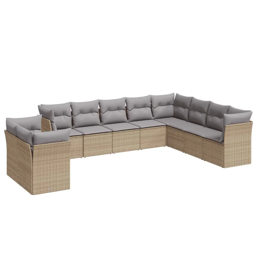 10-Piece Garden Sofa Set with Cushions Outdoor Patio Furniture Beige Rattan