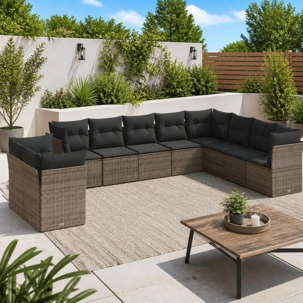 Garden Sofa Set Outdoor Furniture Patio 10 Piece Grey Cushions