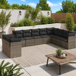 Garden Sofa Set 10 Piece Outdoor Furniture Patio Sectional Grey Cushions