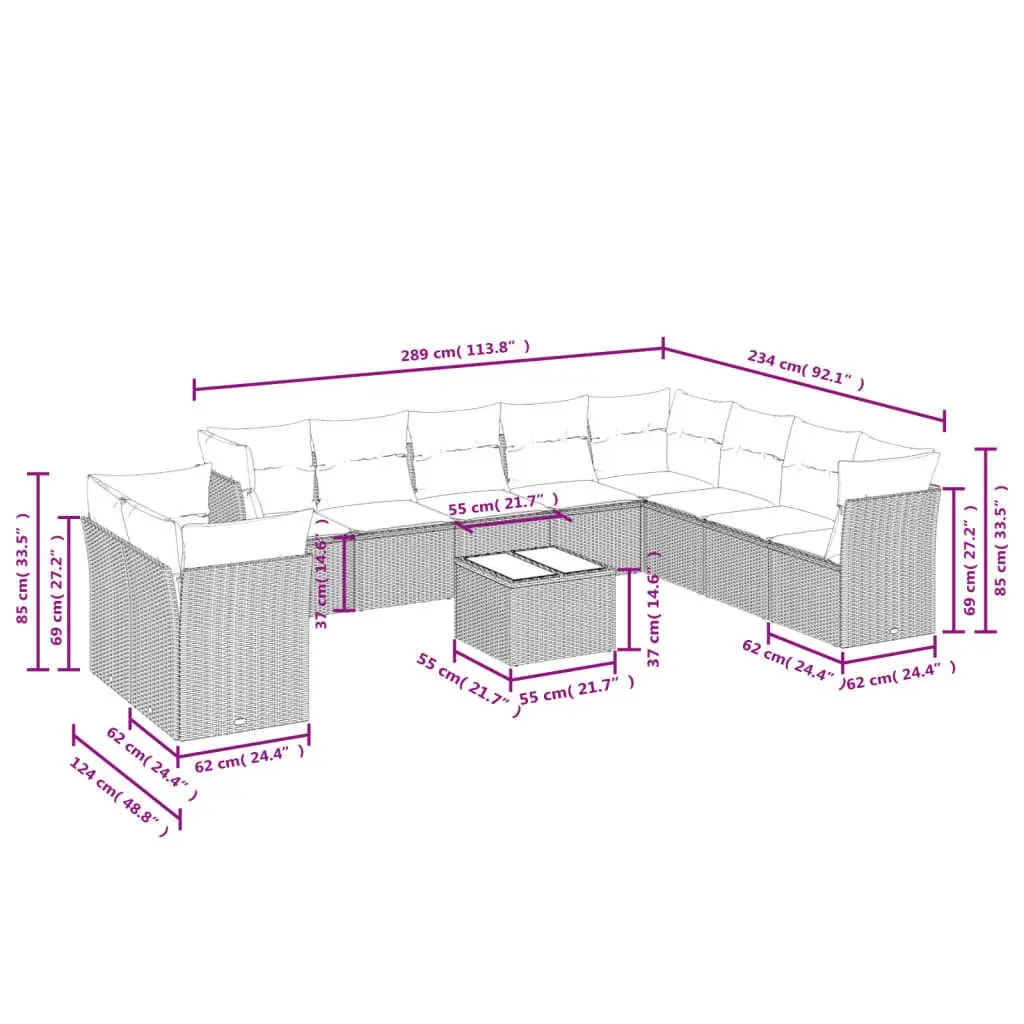 Grey Modular 11 Piece Garden Sofa Set