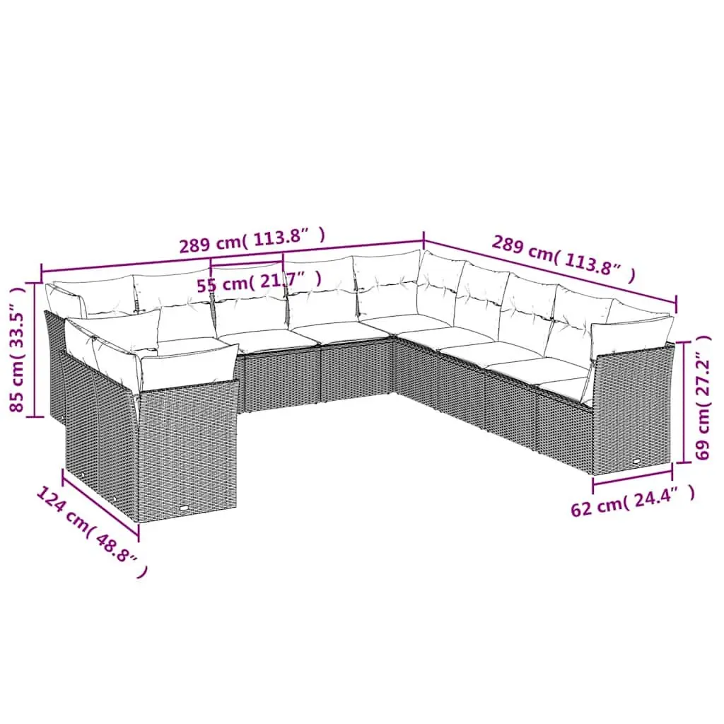 11-Piece Black Rattan Garden Sofa Set