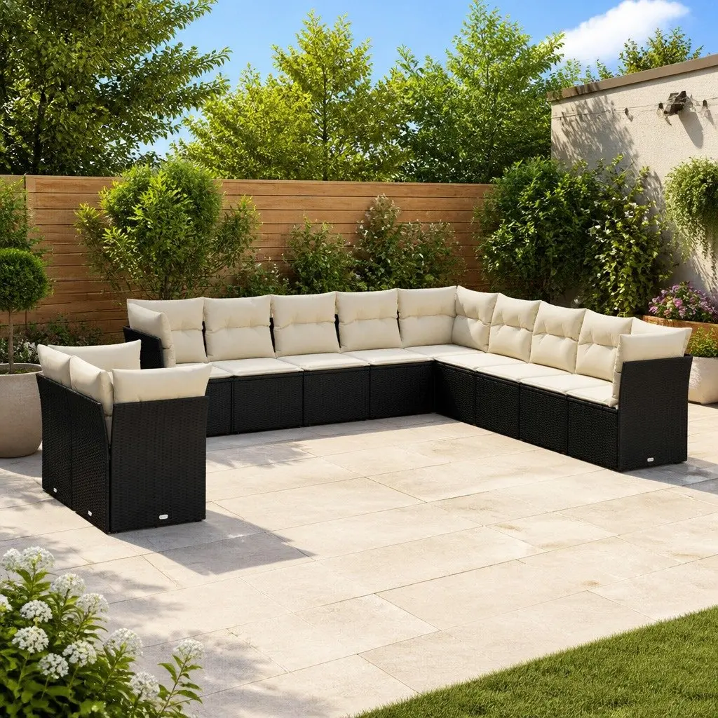 Garden Sofa Set Outdoor Furniture Patio Seating 11 Piece Black with Cushions