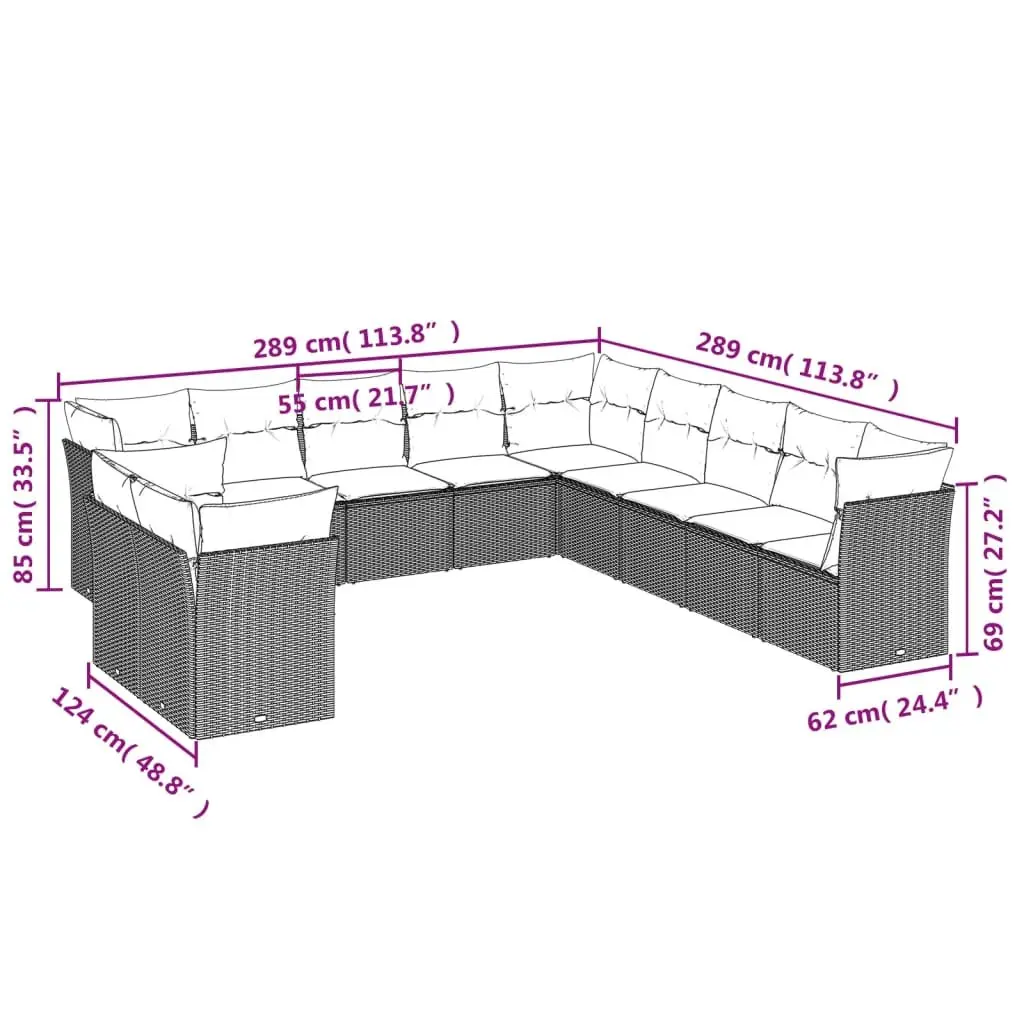 Garden Sofa Set Outdoor Furniture Patio Seating 11 Piece Black with Cushions