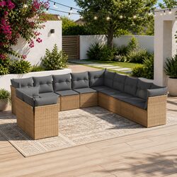 Garden Sofa Set 11 Piece Outdoor Furniture Patio Beige Cushions Modular Rattan