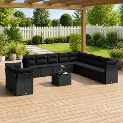 Garden Sofa Set 12 Piece Outdoor Patio Furniture Black PE Rattan Modular